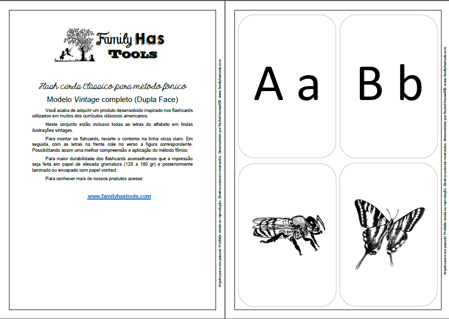 Flash Cards clássicos para alfabetização pelo método fônico com ilustrações vintage - Image 5
